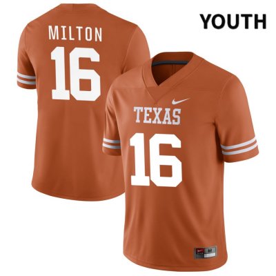 Texas Longhorns Youth #16 Tarique Milton Authentic Orange NIL 2022 College Football Jersey AYE43P1P